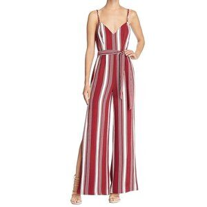 LOVERS + FRIENDS "Charisma" Red Striped Belted wide leg JUMPSUIT Romper *SMALL*